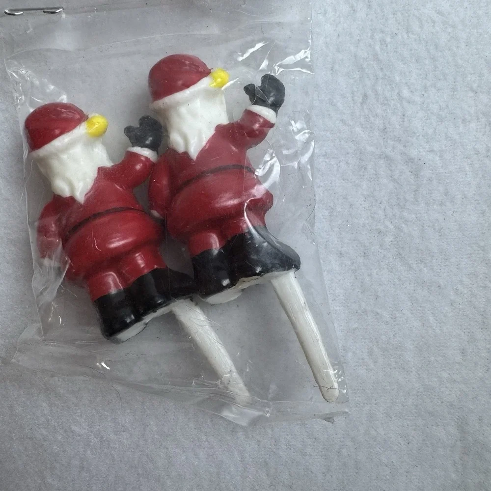 Vintage Lot Of 12 Santa Clause Cupcake Picks Toppers Red Plastic Christmas Decor